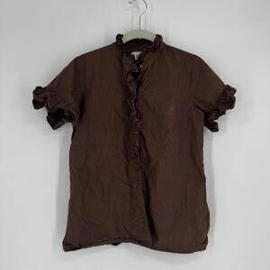 Millie top womens xs brown cotton ruffle short sleeve fall minimalist boho